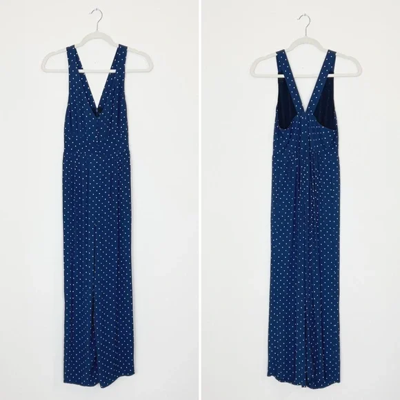 NWT Madewell V-Back Wide-Leg Jumpsuit Polka Dot Empire Waist Buttons Blue Size 2 - Picture 2 of 5